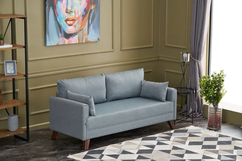 Canapea fixă 2 locuri Bella Soft İkili Koltuk, Albastru, 177x81x85 cm - Albastru