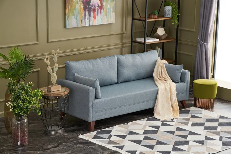 Canapea fixă 3 locuri Bella Soft Üçlü Koltuk, Albastru, 208x81x85 cm - Albastru