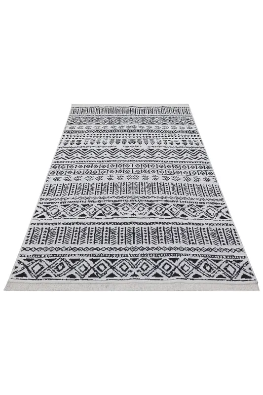 Covor Ar 03, Negru - Alb, 80x300 cm - Negru - Alb