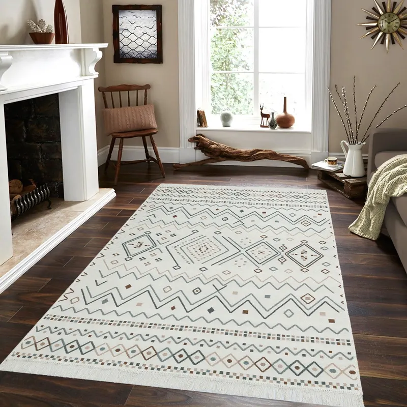Covor Ar 05, Bej - Albastru - Mink, 160x230x1 cm - Bej - Albastru
