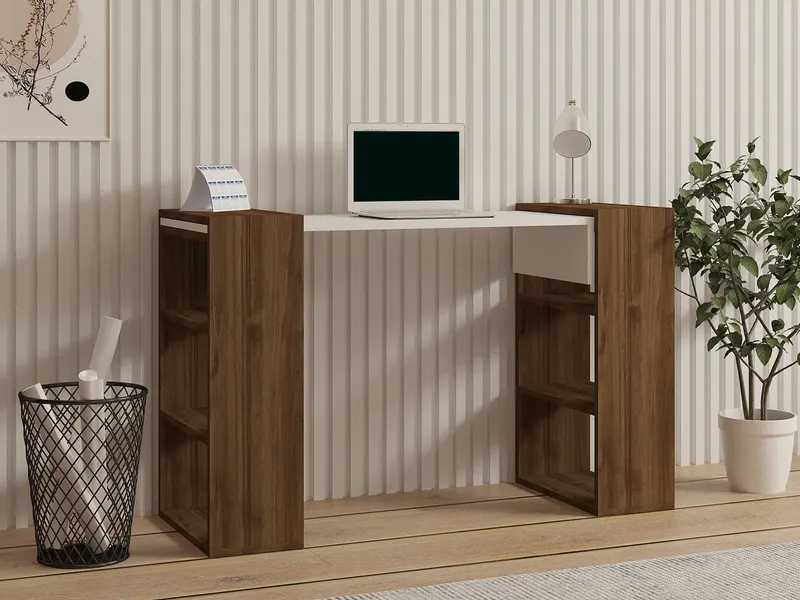 Birou Handy, Nuc - Alb, 124x44x75 cm - Nuc - Alb