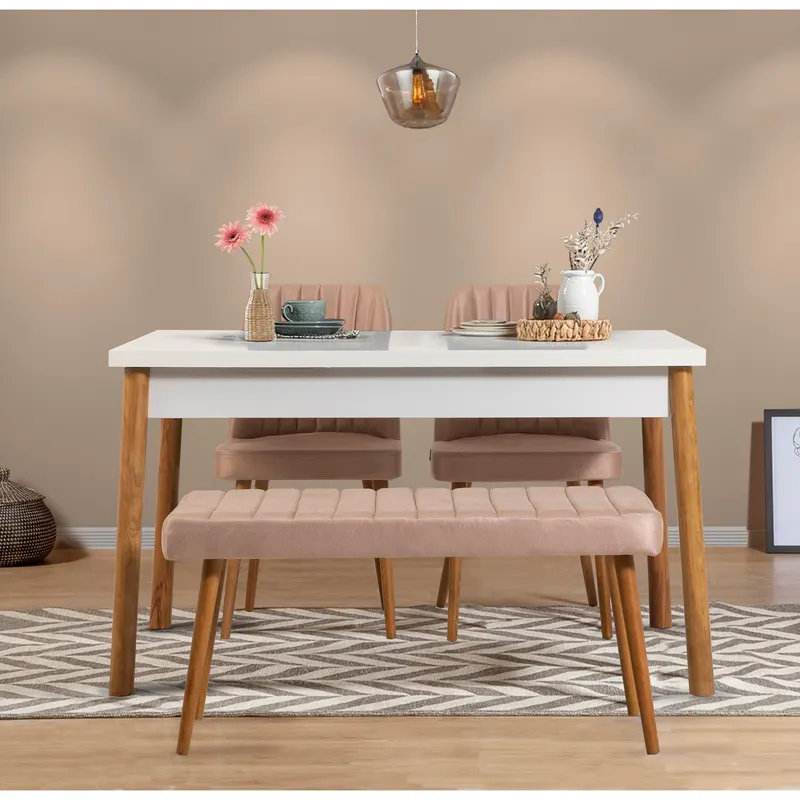 Masă cu scaune 4 bucăți Costa Atlantic White, Pin atlantic - Alb - Stone, 120x75x77 cm - Alb - Natural - Gri