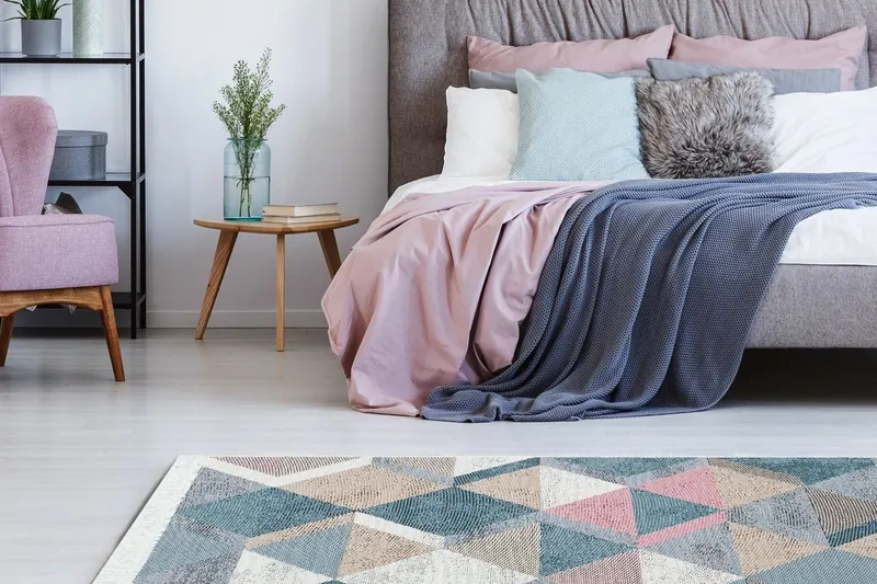 Covor Ar 10, Albastru - Roz - Bej - Gri, 160x230 cm - Albastru - Roz - Bej - Gri