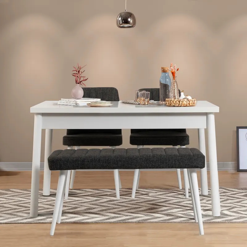 Masă cu scaune 4 bucăți Costa White, Alb - Antracit, 120x75x77 cm - Alb - Antracit