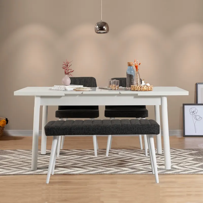 Masă extensibilă cu scaune 4 bucăți Santiago White-Antracite, Alb - Antracit, 120x75x77 cm - Alb - Antracit
