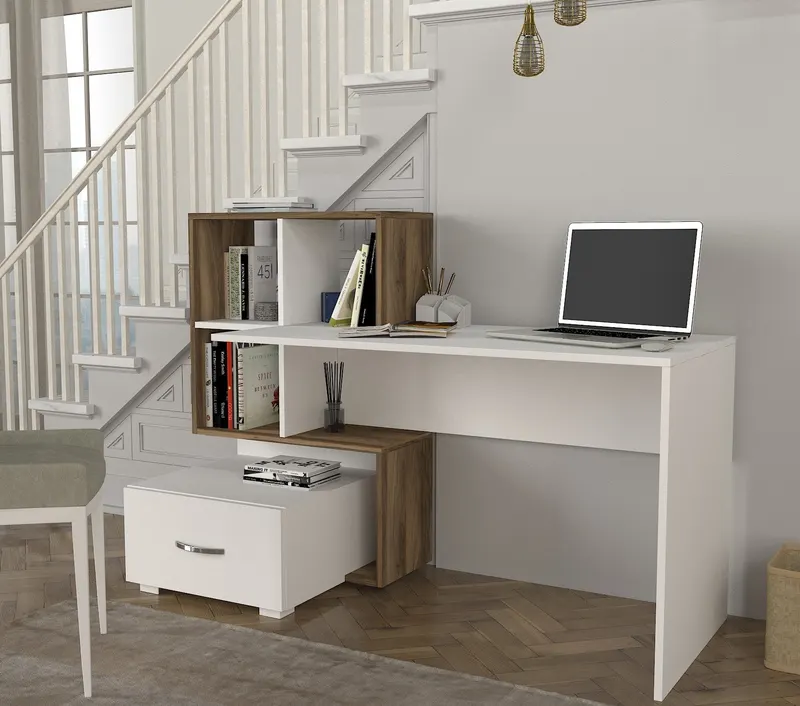Birou Bloom, Alb - Nuc, 120x60x74 cm - Alb - Nuc