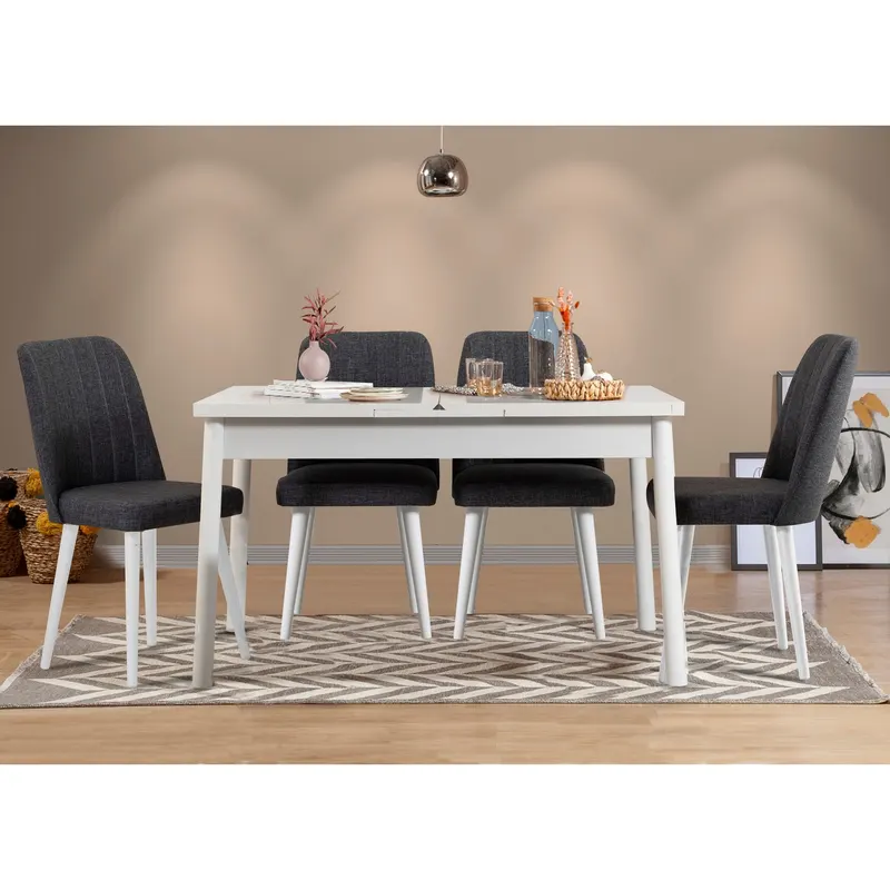 Masă extensibilă cu scaune 5 bucăți Santiago White Anthracite V2, Alb - Antracit, 120x75x77 cm - Alb - Antracit