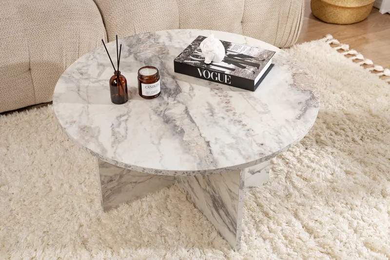 Măsuță de cafea Harmoni, Freesia marble, 80x80x45 cm - Gri