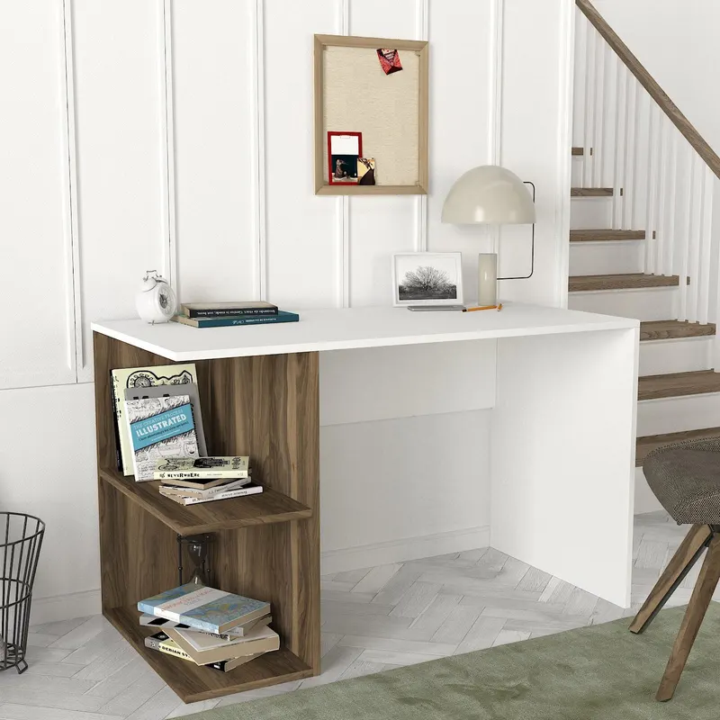 Birou Elegance, Alb - Nuc, 120x60x75 cm - Alb - Nuc
