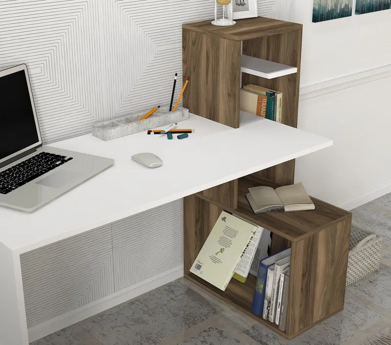 Birou Side, Alb - Nuc, 120x60x74 cm - Alb - Nuc