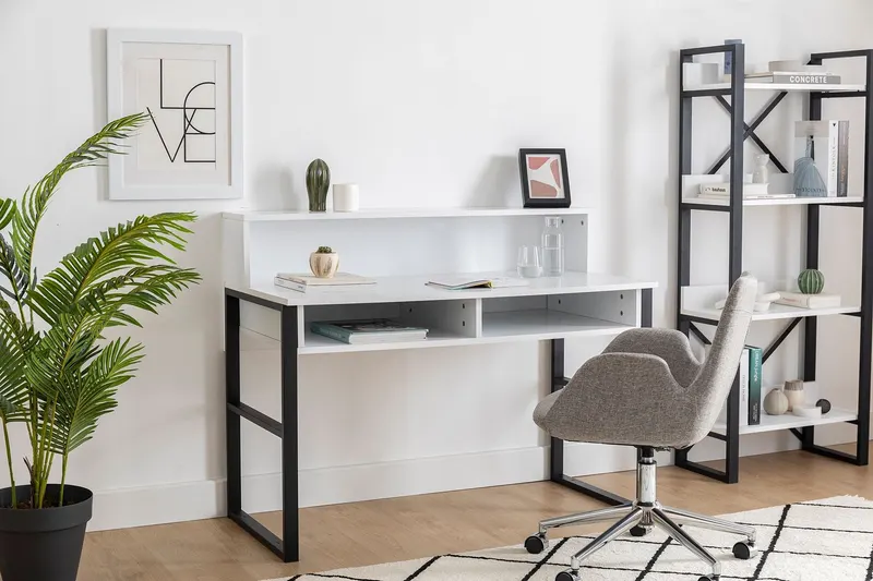 Birou Zakkum, Alb - Negru, 120x55x96 cm - Alb - Negru