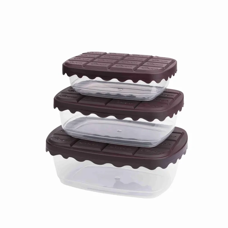 Set recipiente pentru depozitare 3 bucăți SC-4275, Maro - Transparent, 12x17x5 cm - Maro - Transparent