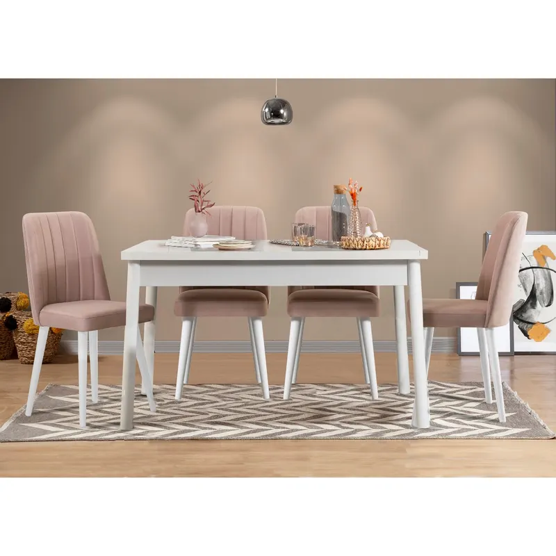Masă cu scaune 5 bucăți Costa White, Alb - Stone, 120x75x77 cm - Alb - Gri