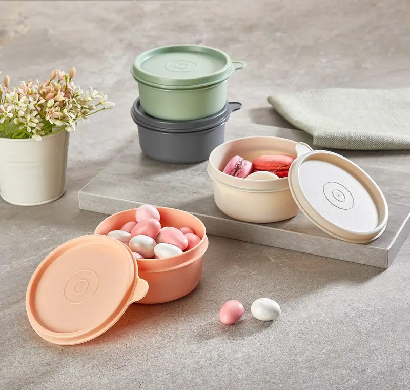 Set recipiente pentru depozitare 4 bucăți SC-4277, Antracit - Verde - Portocaliu - Crem, 10x10x11 cm - Antracit - Verde - Portocaliu - Crem