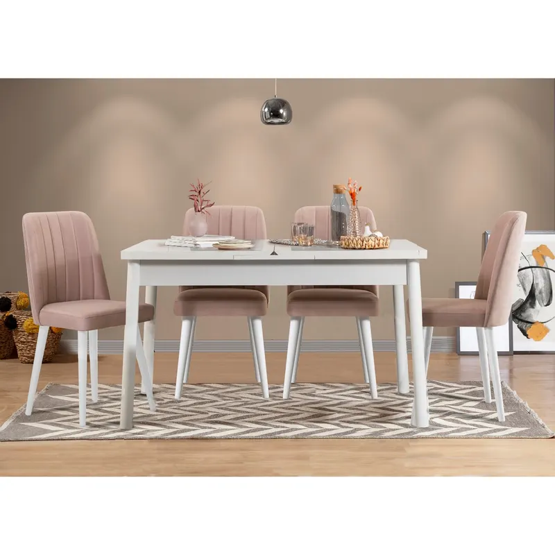 Masă extensibilă cu scaune 5 bucăți Santiago White Stone V2, Alb - Stone, 120x75x77 cm - Alb - Gri