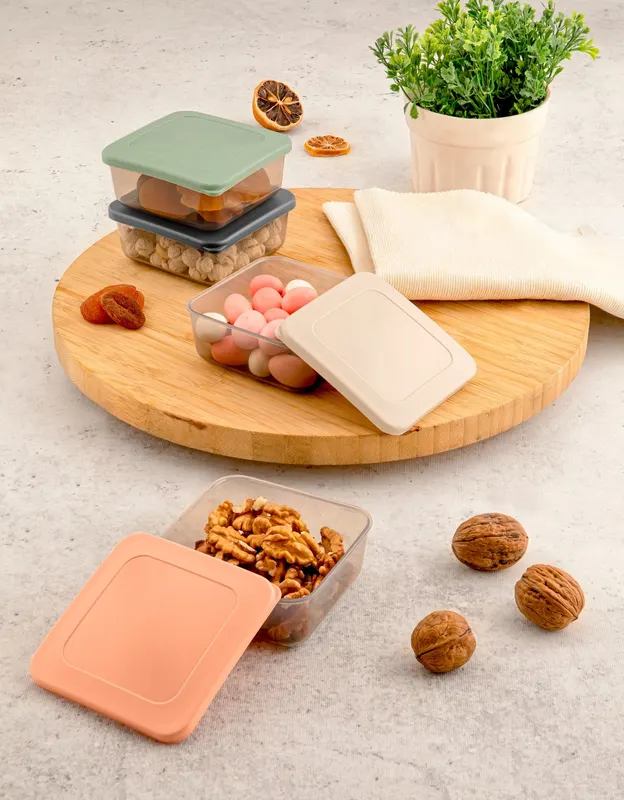 Set recipiente pentru depozitare 4 bucăți SC-4290, Antracit - Verde - Portocaliu - Crem, 10x10x10 cm - Antracit - Verde - Portocaliu - Crem