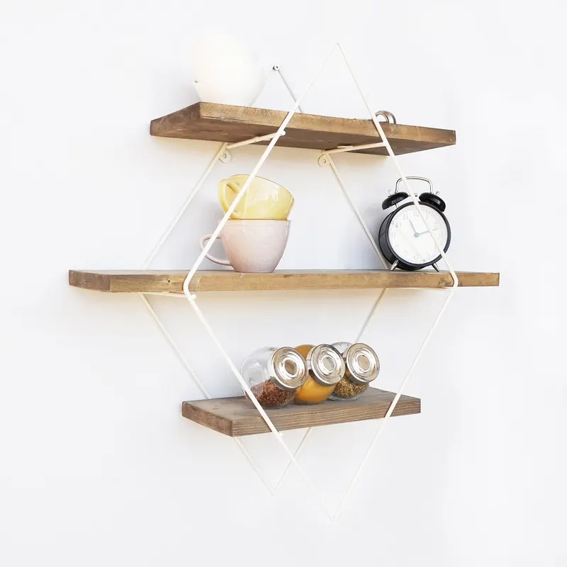 Raft de perete Wr008, Nuc - Alb, 62x15x42 cm - Nuc - Alb