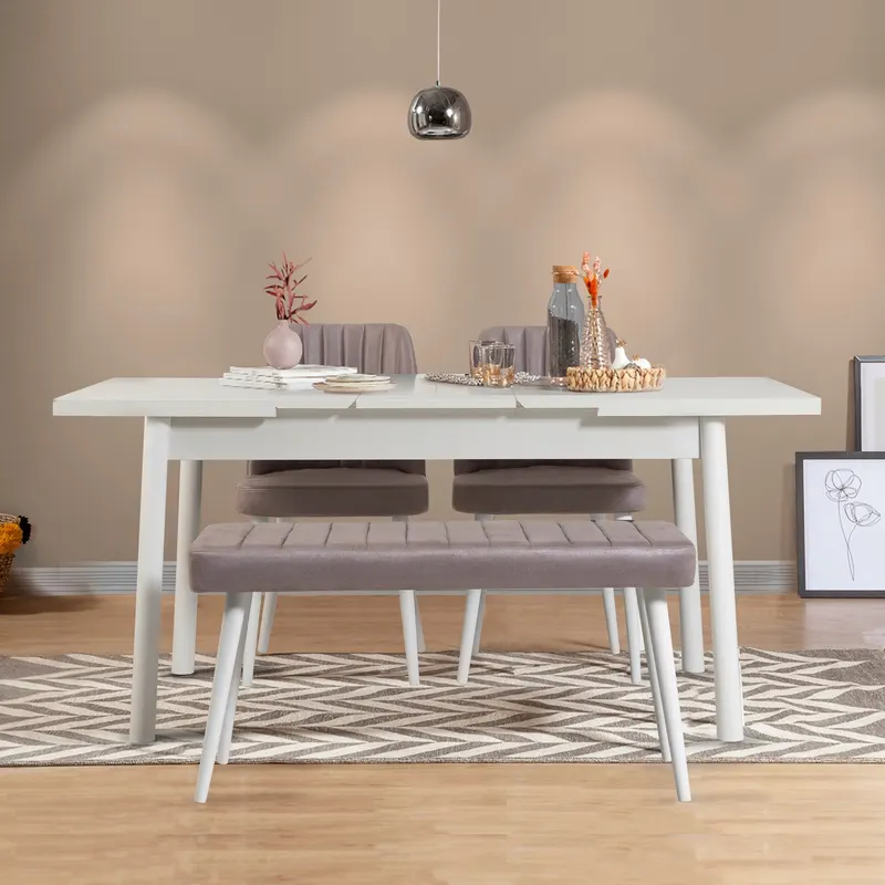 Masă extensibilă cu scaune 4 bucăți Santiago White-Soho Grey, Alb - Gri, 120x75x77 cm - Alb - Gri