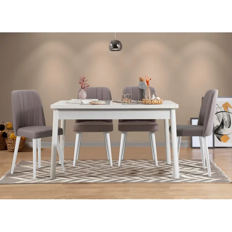 Masă cu scaune 5 bucăți Costa White, Alb - Gri, 120x75x77 cm - Alb - Gri