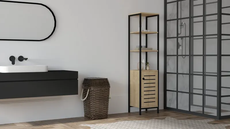 Dulap de baie Gala, Sapphire - Negru, 38x34x162 cm - Albastru - Negru