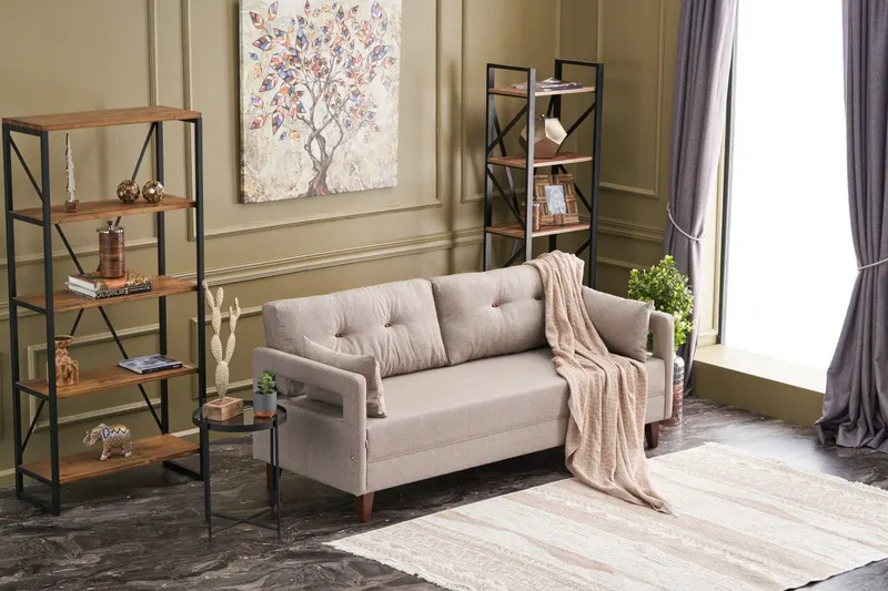 Canapea fixă 3 locuri Comfort, Crem, 206x80x80 cm - Crem