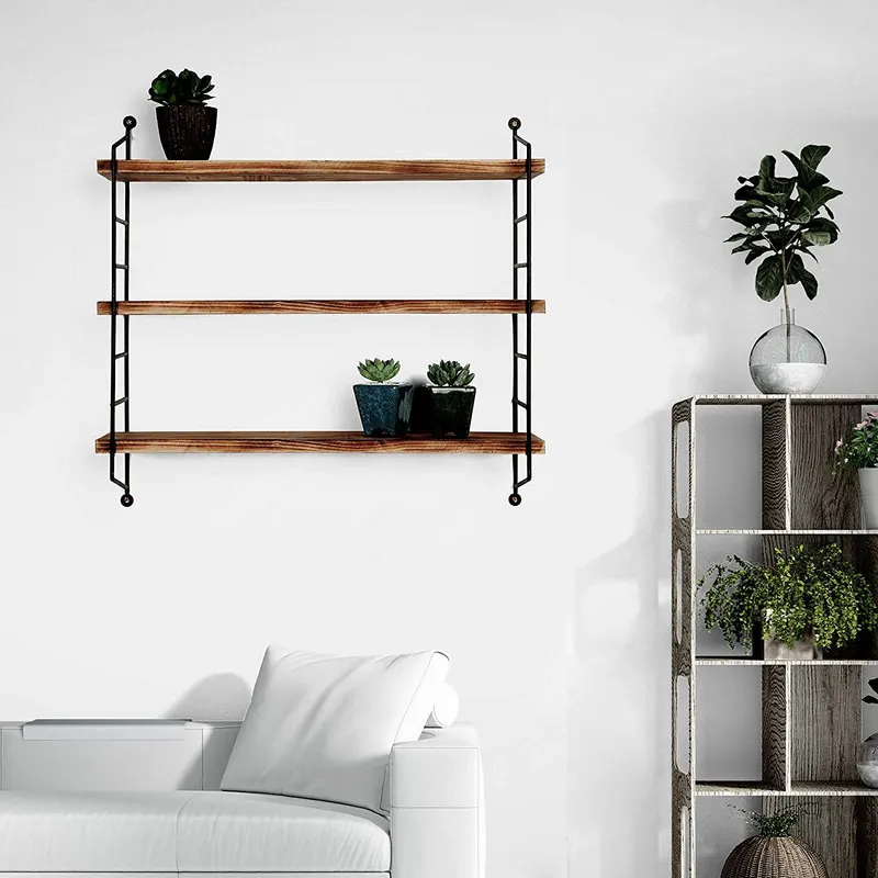 Raft de perete Wr088, Negru - Nuc, 60x15x57 cm - Negru - Nuc