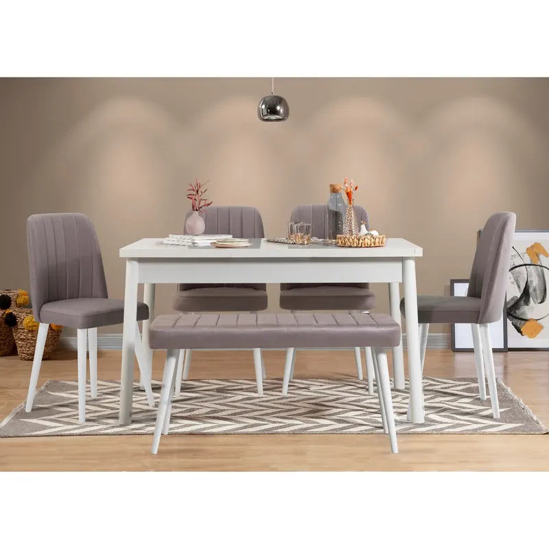 Masă cu scaune 6 bucăți Costa 0701 - 2 B, Alb - Gri, 120x75x77 cm - Alb - Gri