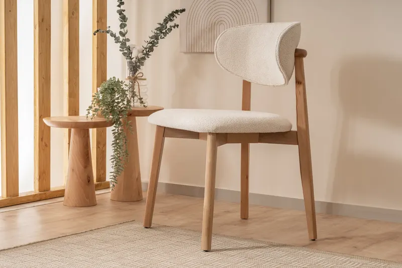 Scaun Lugias, Beech - Alb, 52x52x84 cm - Natural - Alb