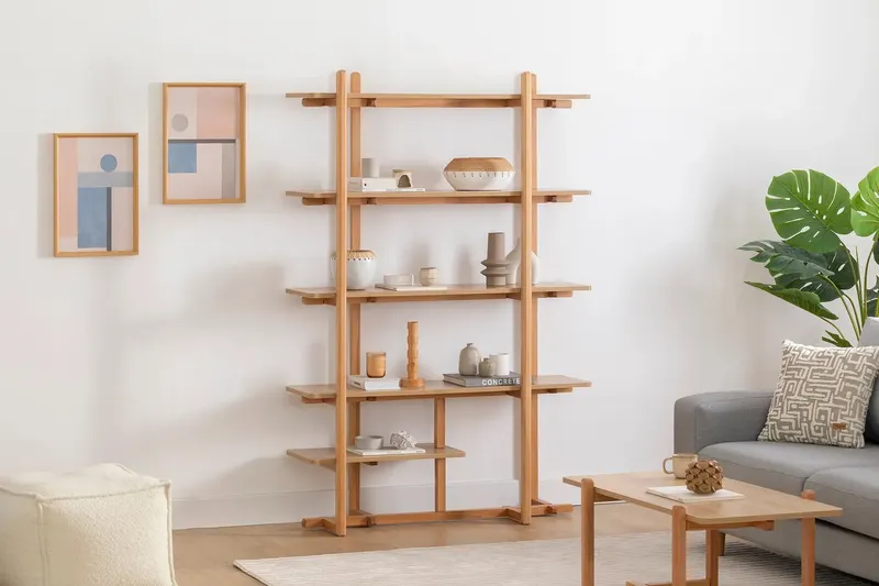 Bibliotecă Maya, Natur, 120x40x180 cm - Natural