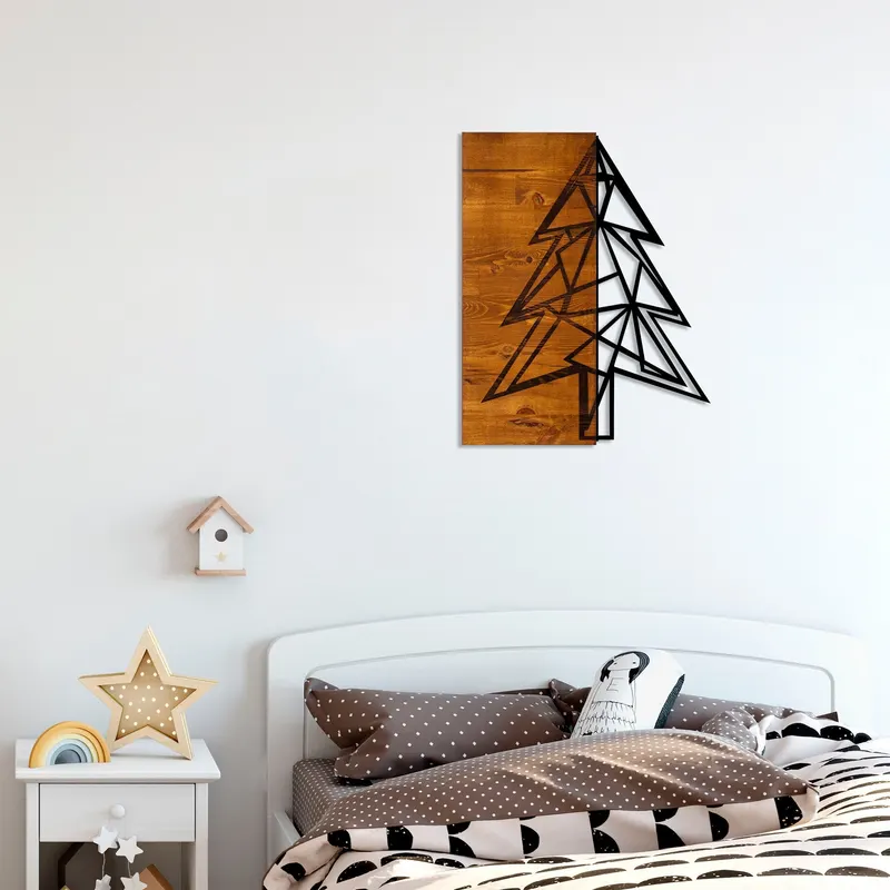 Decorațiune de perete din lemn Cam Agaci, Nuc - Negru, 46x58x3 cm - Natural - Nuc - Negru