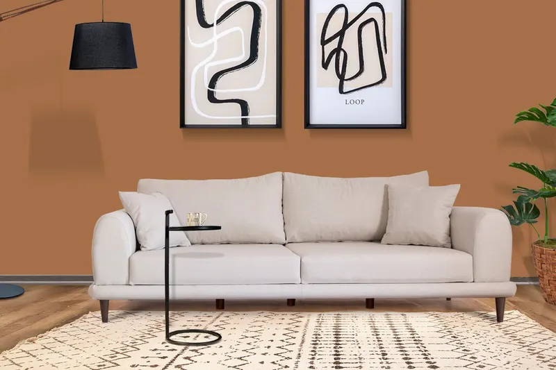 Canapea fixă 3 locuri Nero - NQ6-174, Ecru, 220x90x68 cm - Crem
