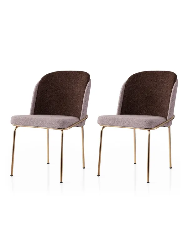 Set 2 scaune Dore - 126 V2, Auriu - Maro - Mink, 62x52x75 cm - Auriu - Maro - Bej