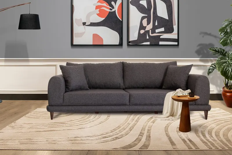 Canapea fixă 3 locuri Nero - NQ6-175, Gri închis, 220x90x68 cm - Gri