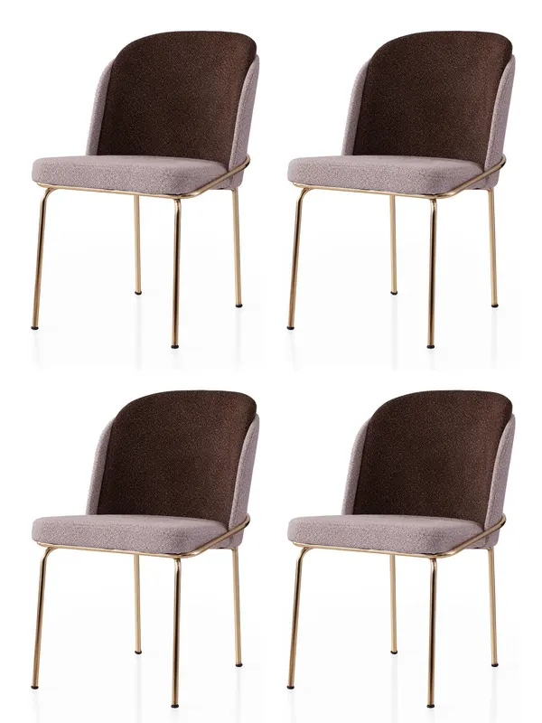 Set 4 scaune Dore - 126 V4, Auriu - Maro - Mink, 62x52x75 cm - Auriu - Maro - Bej
