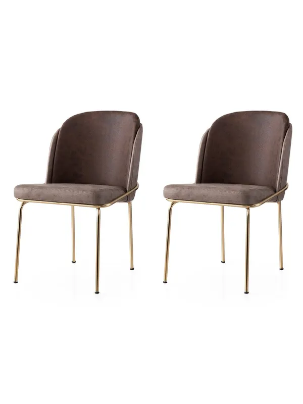 Set 2 scaune Dore - 127 V2, Auriu - Maro, 62x52x75 cm - Auriu - Maro