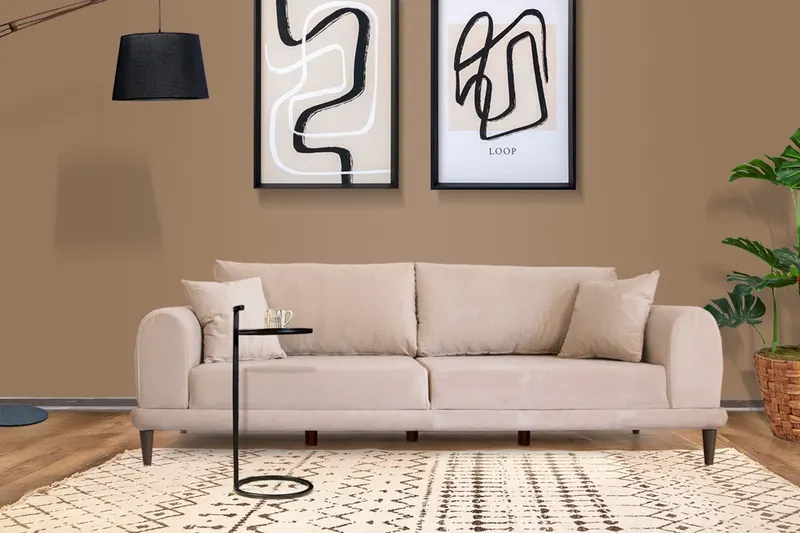 Canapea fixă 3 locuri Nero - NQ6-172, Crem, 220x90x68 cm - Crem