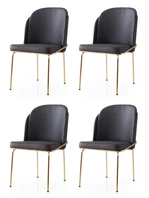 Set 4 scaune Dore - 128 V4, Auriu - Maro, 62x52x75 cm - Auriu - Maro