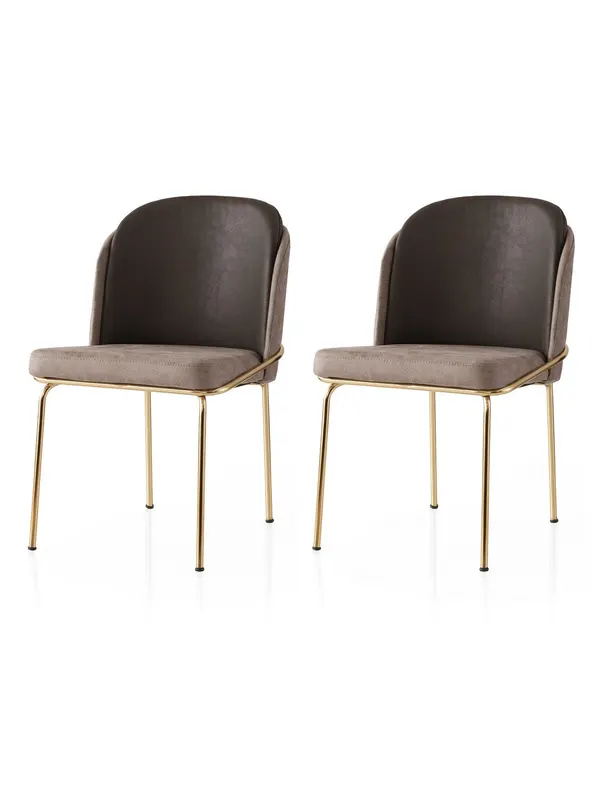 Set 2 scaune Dore - 129 V2, Auriu - Maro, 62x52x75 cm - Auriu - Maro