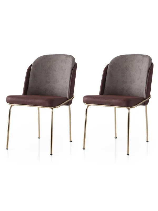 Set 2 scaune Dore - 130 V2, Auriu - Maro, 62x52x75 cm - Auriu - Maro