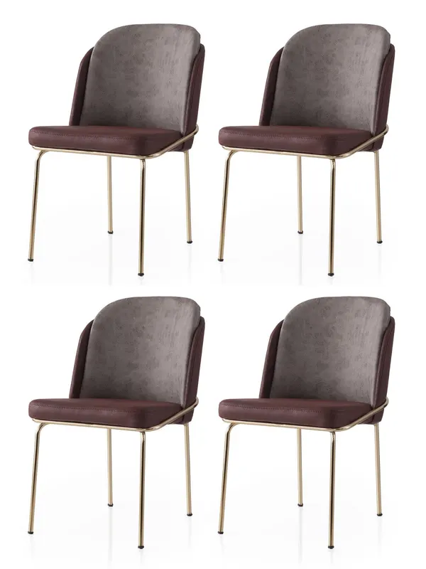 Set 4 scaune Dore - 130 V4, Auriu - Maro, 62x52x75 cm - Auriu - Maro