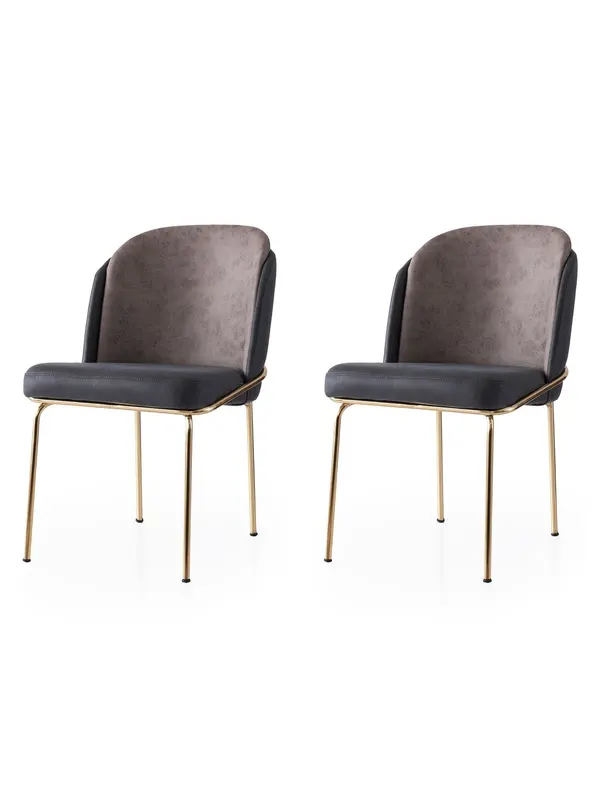 Set 2 scaune Dore - 132 V2, Auriu - Anthracithe - Mink, 62x52x75 cm - Auriu - Bej