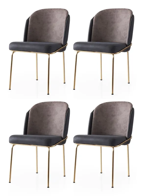 Set 4 scaune Dore - 132 V4, Auriu - Anthracithe - Mink, 62x52x75 cm - Auriu - Bej