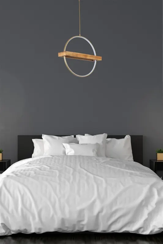 Lustră 8799-2, Lemn - Auriu, Ø45x70 cm - Natural - Auriu