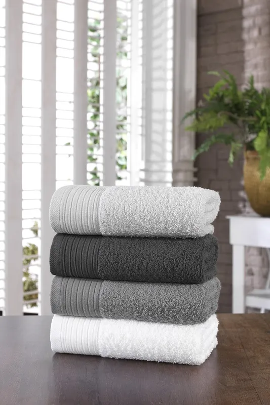 Set prosoape de baie 4 bucăți Olivia 50, Alb - Gri - Gri deschis - Antracit, 50x90 cm - Alb - Gri - Antracit