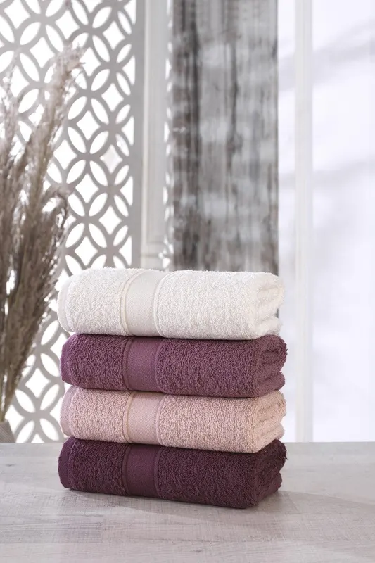 Set prosoape de baie 4 bucăți Ruby 50, Alb - Pudră - Mov - Bordo, 50x90 cm - Alb - Roz - Mov - Roșu