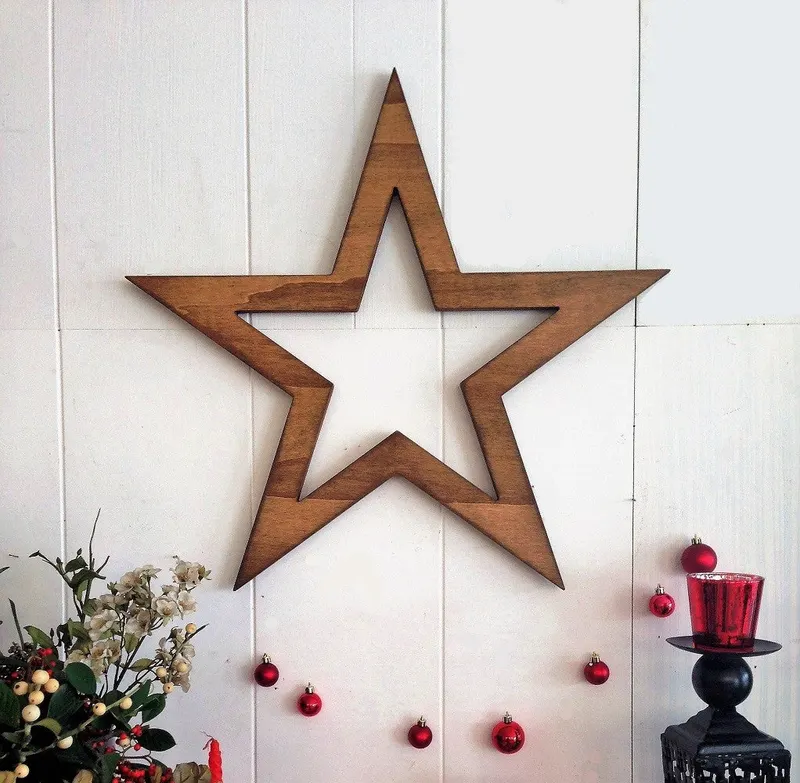 Decorațiune de perete din lemn Star, Nuc, 62x62x2 cm - Natural - Nuc