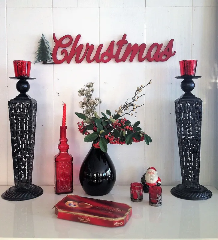 Decorațiune de perete din lemn Christmas, Roșu, 69x2x15 cm - Natural - Roșu