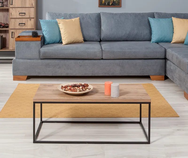 Măsuță de cafea Quantum Media, Pin atlantic - Negru, 95x45x34 cm - Natural - Negru