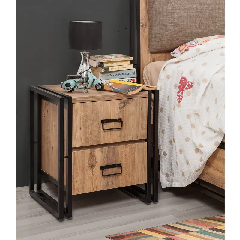 Noptieră Cosmo Komodin, Pin atlantic - Negru, 52x40x55 cm - Natural - Negru