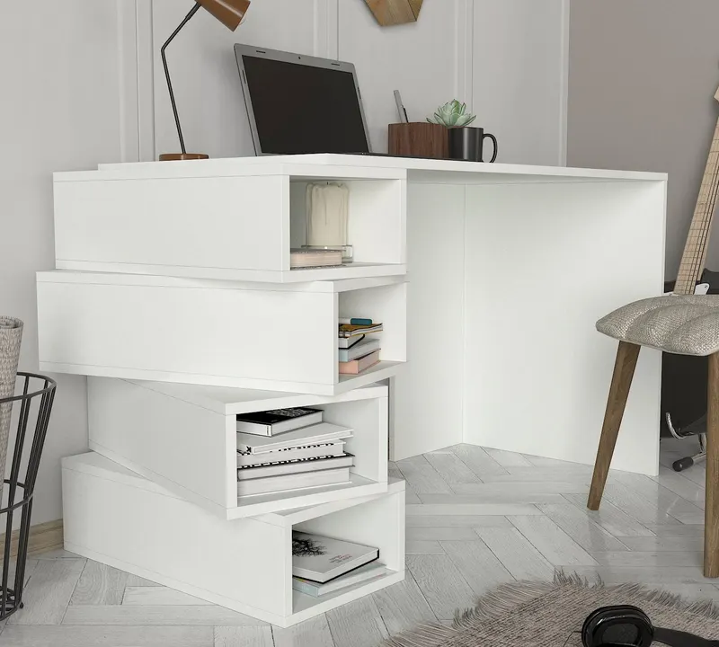 Birou Jenga, Alb, 130x60x75 cm - Alb